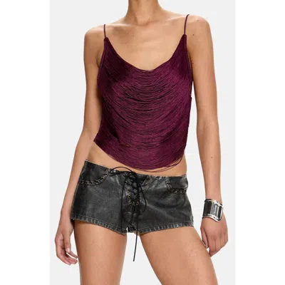 Jaded London Fringe Open Back Crop Top In Burgundy