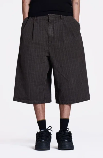 Jaded London Goliath Brown Check Pleated Oversize Shorts