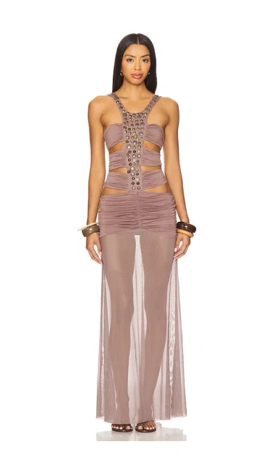Jaded London Hadassa Hand-beaded Maxi Dress In Brown