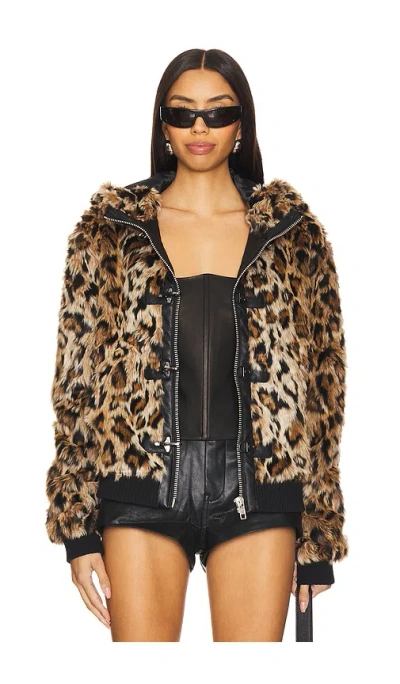 Jaded London Hooded Mendoza Faux Fur Jacket In 레오파드