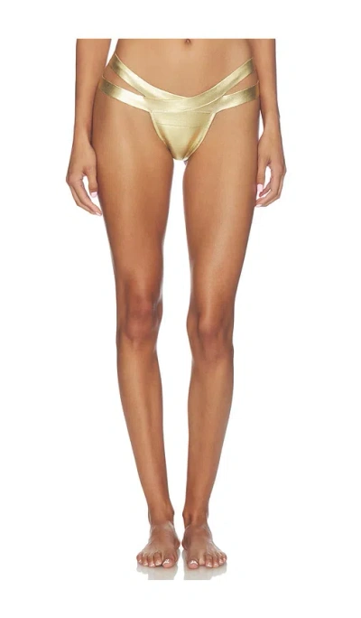 Jaded London Idol Metallic Bandage Bikini Bottom In Gold