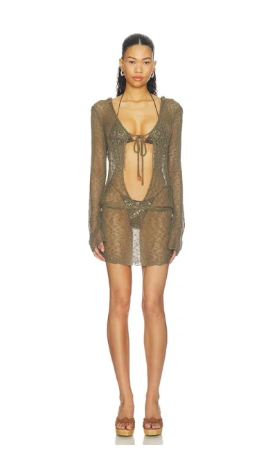 Jaded London Knit Hooded Cutout Mini Dress In Green