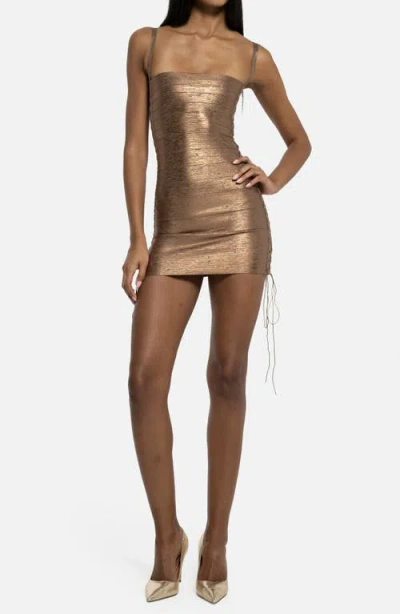 Jaded London Lace Up Metallic Minidress In Brown