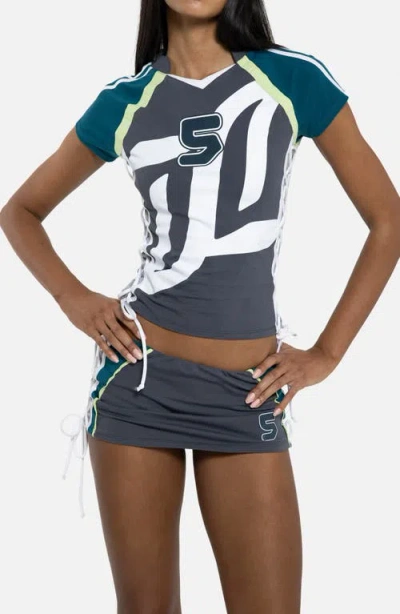 Jaded London Lace-up Football Baby Tee In Gray