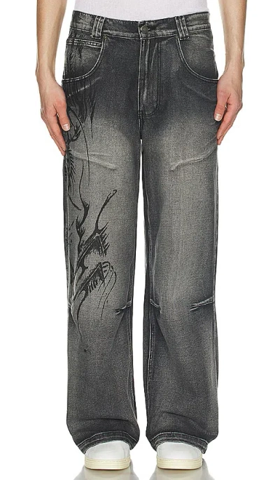 Jaded London Mens Black Colossus Abstract-print Wide-leg Denim-blend Jeans