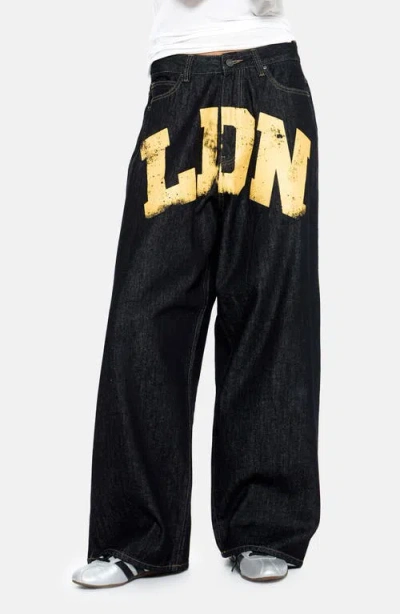 Jaded London Ldn Print Xl Collossus Jeans In Black