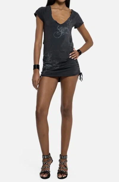 Jaded London Macramé Back Jersey Minidress In Gray