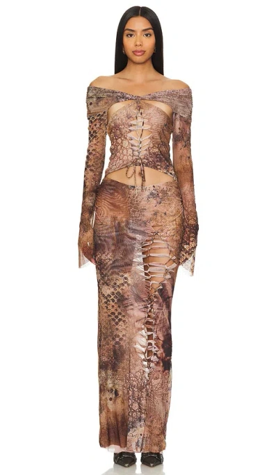 Jaded London Macrame Maxi Dress In Reptile Print