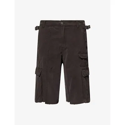 Jaded London Mens Black Arc Studded Denim Cargo Shorts