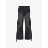 Jaded London Mens Sun Faded Trooper Cargo Wide-leg Denim Trousers Black In Black