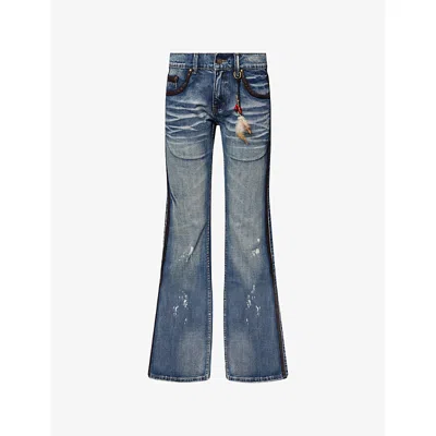 Jaded London Mens Blue Feather Drift Flared Denim Jeans