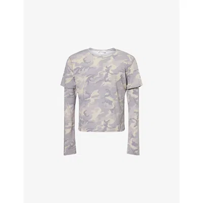 Jaded London Mens Camo Double-layered Cotton-jersey Top In Multi