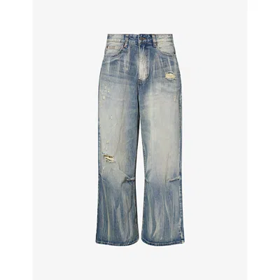 Jaded London Mens Dk Blue Scuff Xl Colossus Wide-leg Denim-blend Jeans