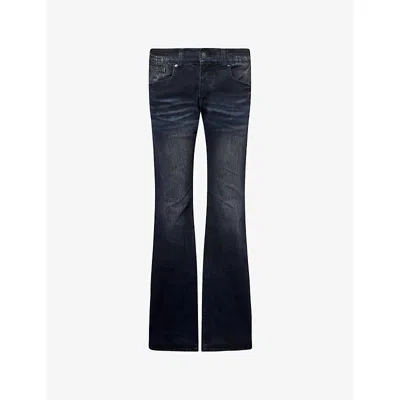 Jaded London Mens Creased Drift Flared-leg Denim Jeans Indigo
