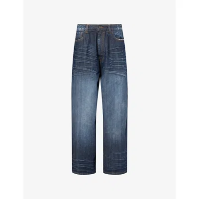 Jaded London Mens Uncancellable Xl Colossus Wide-leg Denim-blend Jeans Indigo In Blue