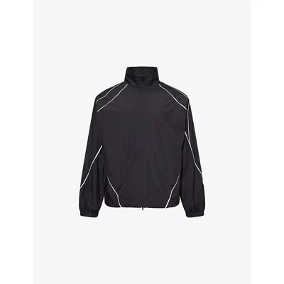 Jaded London Mens Black Micro Fibre Contrast-piping Shell Track Jacket Xs