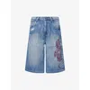 Jaded London Mens Blue Tribal Colossus Embroidered Denim Shorts In Blue
