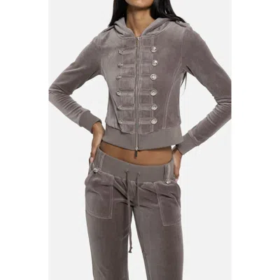 Jaded London Mini Monster Velour Military Hoodie In Gray