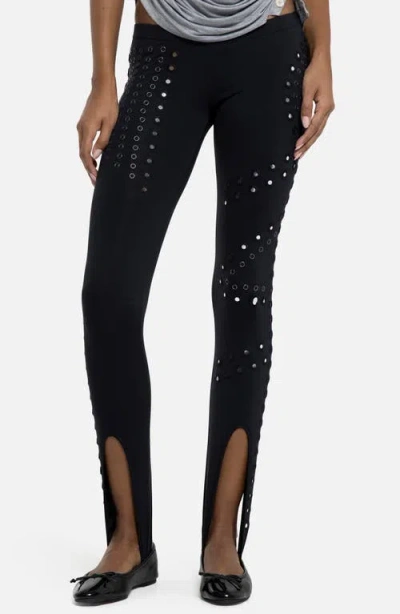 Jaded London Mirror Eyelet Stirrup Pants In Animal Print