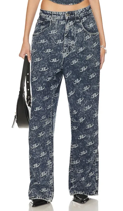 Jaded London Monogram Baggy Pants In Blue