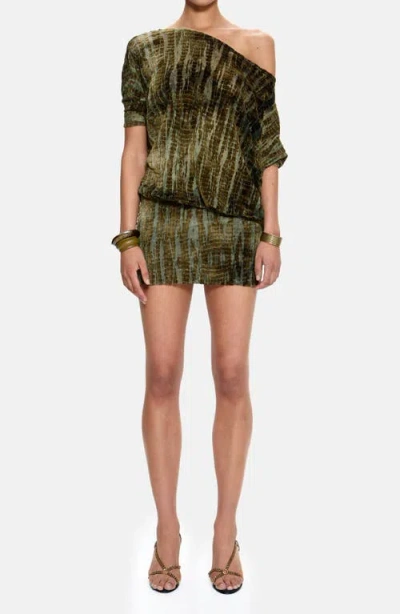 Jaded London Ophidian Croc Patterned Burnout Minidress In Green