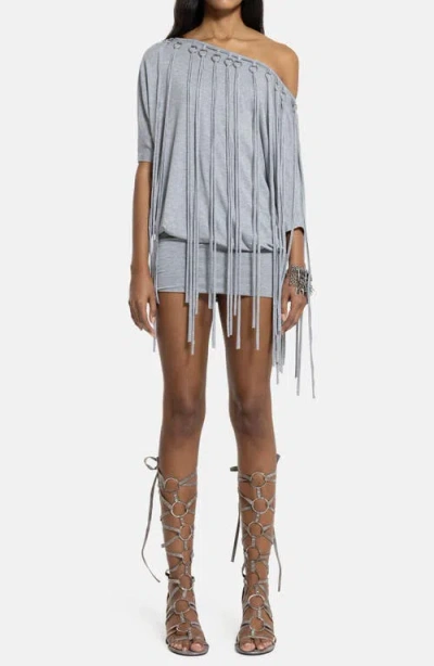 Jaded London Ophidian Fringe Jersey Minidress In Blue
