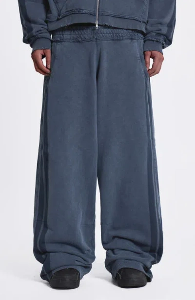 Jaded London Oversize Sporty Stripe Denim Wash Cotton Sweatpants In Blue