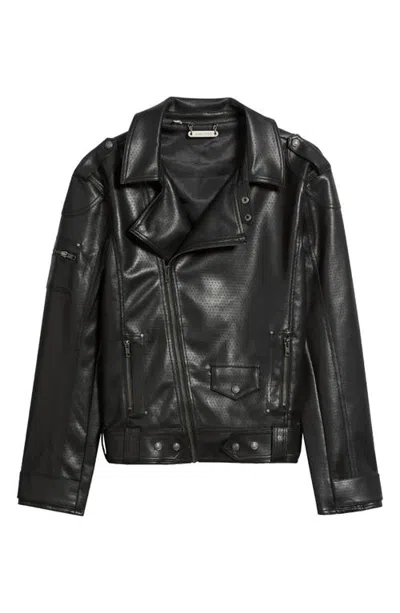 Jaded London Perforated Faux Leather Biker Jacket In Black