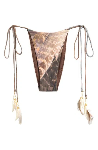 Jaded London Print Side Tie Bikini Bottoms In Brown
