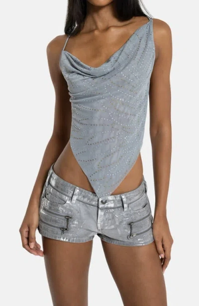 Jaded London Rhinestone Cowl Neck Open Back Top In Gray