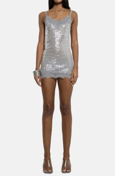 Jaded London Sequin Backless Minidress In Gray