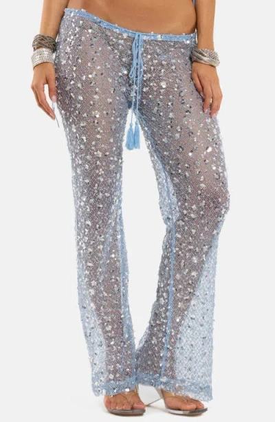 Jaded London Sequin Embellished Sheer Lace Pants In Blue