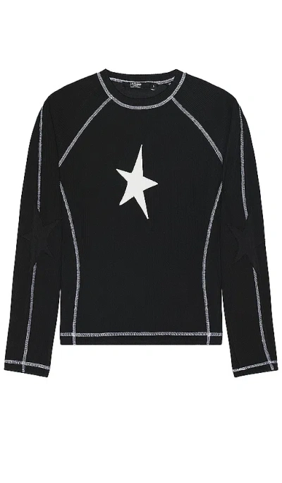 Jaded London Star Applique Rib Long Sleeve Tee In 黑色