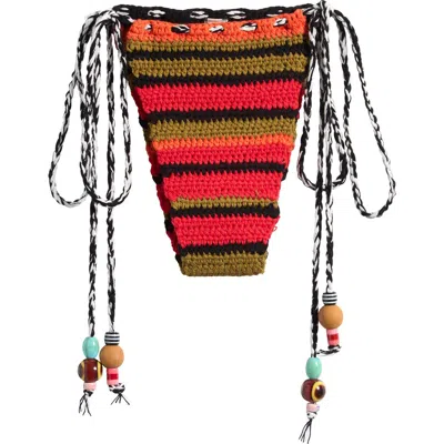 Jaded London Stripe Beaded Side Tie Crochet Bikini Bottoms In Multi