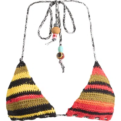 Jaded London Stripe Crochet Triangle Bikini Top In Multi