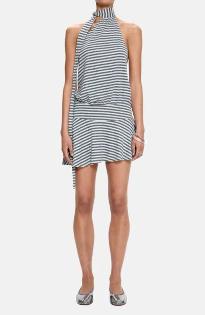 Jaded London Stripe Halter Drop Waist Minidress In Blue