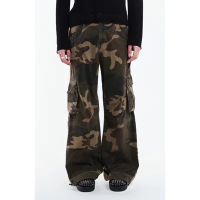 Jaded London Studded Camo Low Rise Wide Leg Cargo Pants In Green