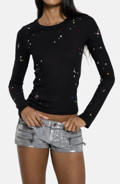 Jaded London Studded Long Sleeve Knit T-shirt In Black