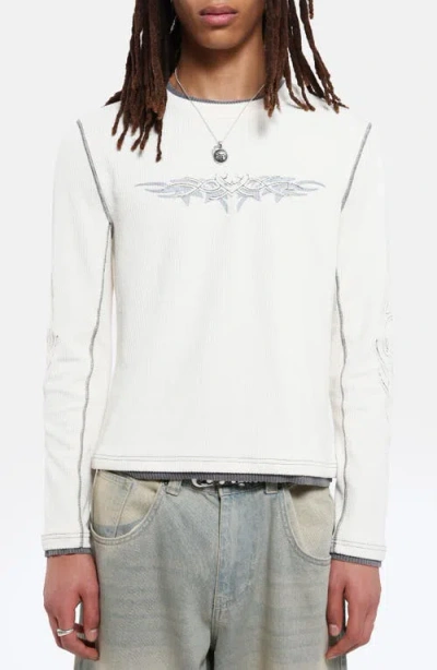 Jaded London Tattoo Appliqué Long Sleeve Waffle T-shirt In White