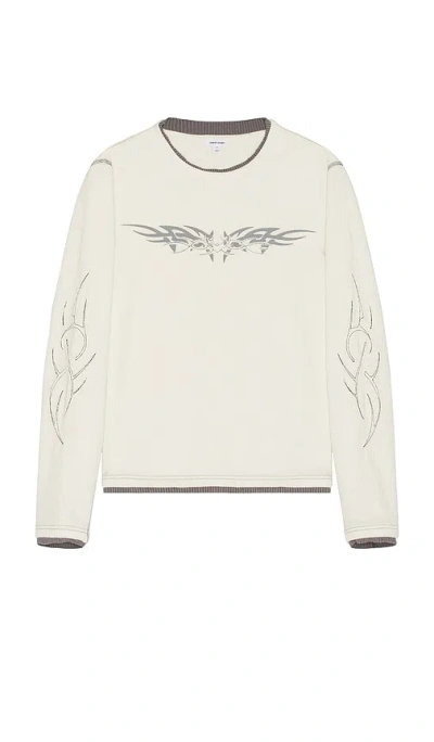 Jaded London Waffle Tribal Applique Long Sleeve Tee In White