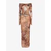 JADED LONDON JADED LONDON WOMEN'S BROWN ANIMAL-PRINT CUT-OUT STRETCH-WOVEN MAXI DRESS
