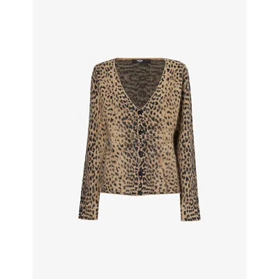 Jaded London Womens Brown Leopard-print V-neck Knitted Cardigan