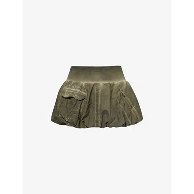 Jaded London Womens Khaki Cargo-pocket Puffball-hem Cotton Mini Skirt