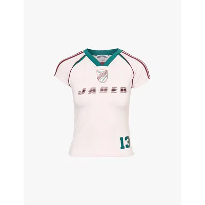 Jaded London Womens Pink No.13 Football Baby Stretch-jersey T-shirt