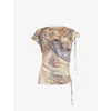 Jaded London Womens Multi Asymmetric Ruched Stretch-woven Top In Brown