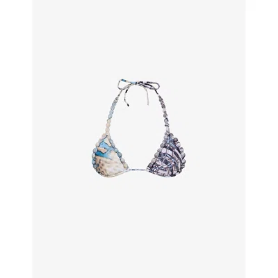 Jaded London Womens Multi Beaded Triangle Bikini Top In Blue