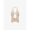 Jaded London Womens Beige Halterneck Embellished-button Knit Top In Neutral