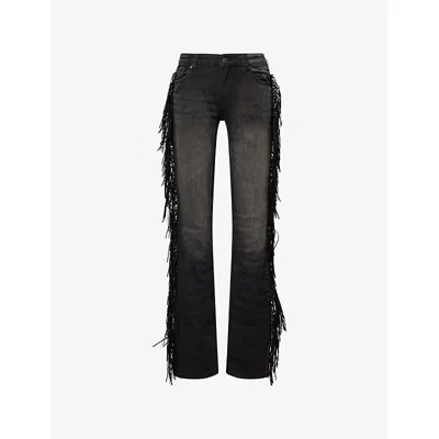 Jaded London Womens Black Fringe Bootcut Stretch-denim Jeans
