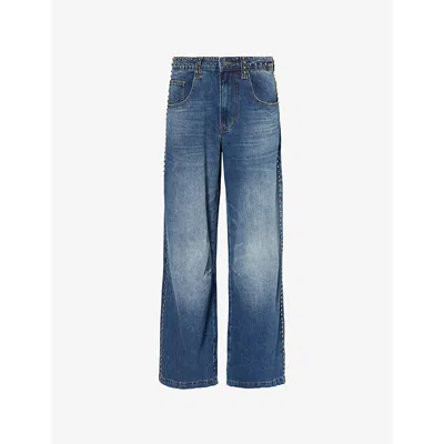 Jaded London Womens Blue Colossus Studded Wide-leg High-rise Denim Jeans