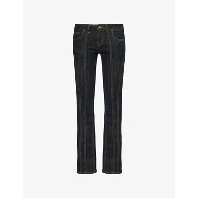 Jaded London Womens Blue Trinity Cooper Exposed-stitching Straight-leg Low-rise Stretch-denim Jeans